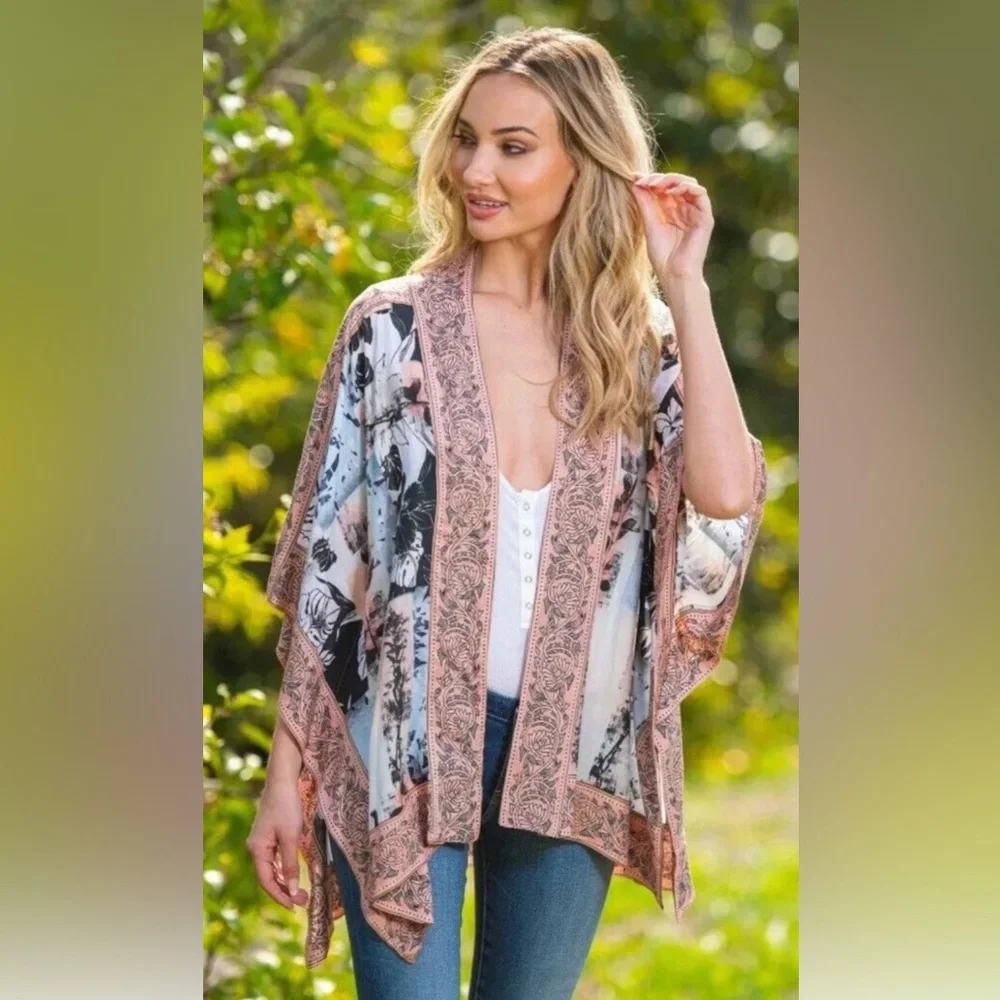 Tolani Boho Floral Open Front Kimono Top Size 2X - Picture 1 of 12